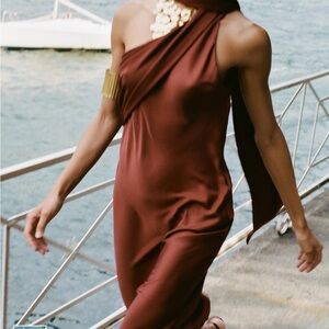 Zara One-Shoulder Dress in Rich Brown